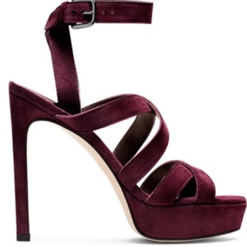 NEW Stuart Weitzman Soundtrack strappy heels burgundy sz 7 $495 - Picture 3 of 8